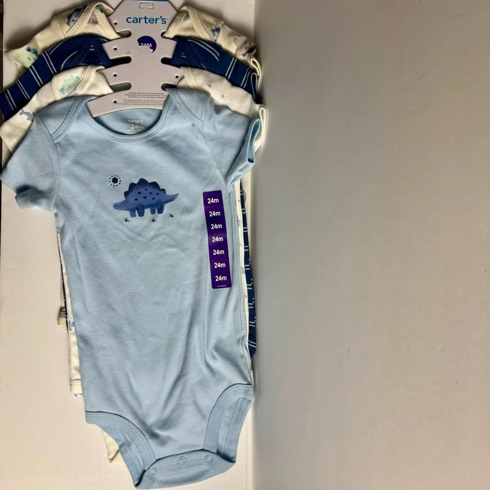 Carter's Baby 4-pack Blue Body Suit Dinosaur. Size 24M, 100% Cotton